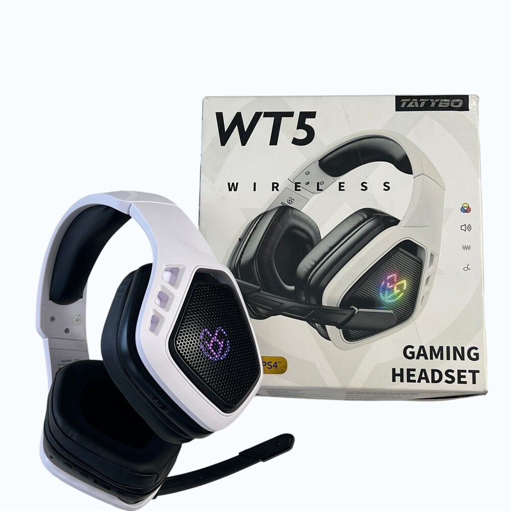 Tatybo WT5 Wireless Gaming Headset White RGB 7.1 Surround Sound PC PS4 PS5 - Picture 13 of 16